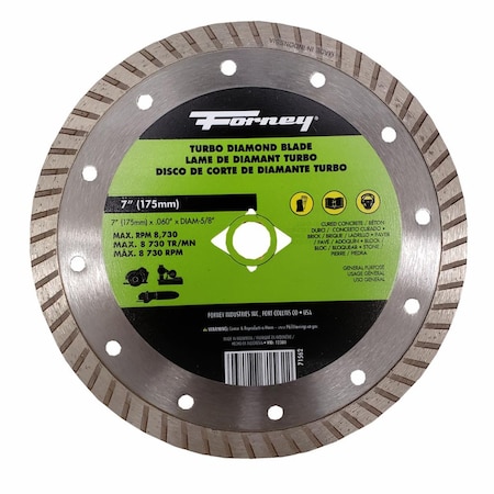 Forney Diamond Cut-Off Blade, Turbo, 7 in 71562